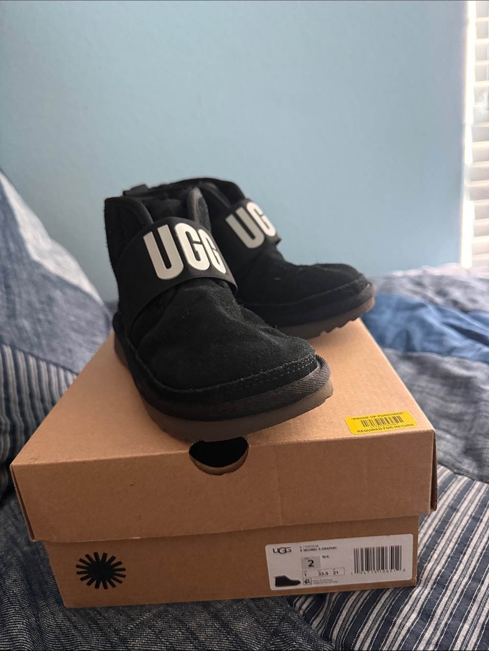 UGG Kids Black Suede Strap Boots